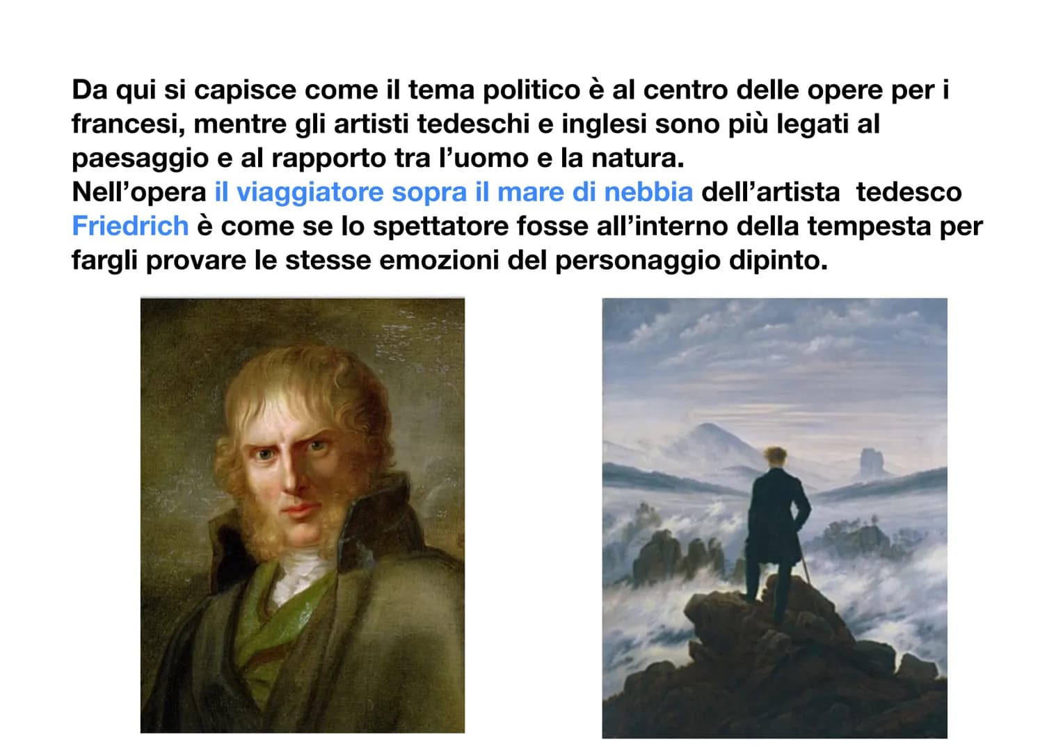 Il Romanticismo
L'arte romantica si sviluppa verso la fine del XVIII secolo e gli inizi del
XIX secolo in Germania, per poi diffondersi in F