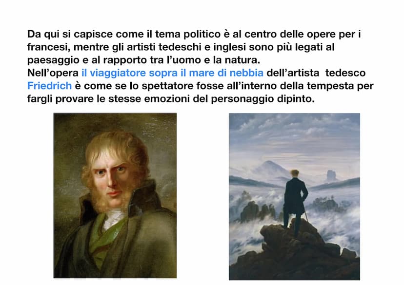 Il Romanticismo
L'arte romantica si sviluppa verso la fine del XVIII secolo e gli inizi del
XIX secolo in Germania, per poi diffondersi in F