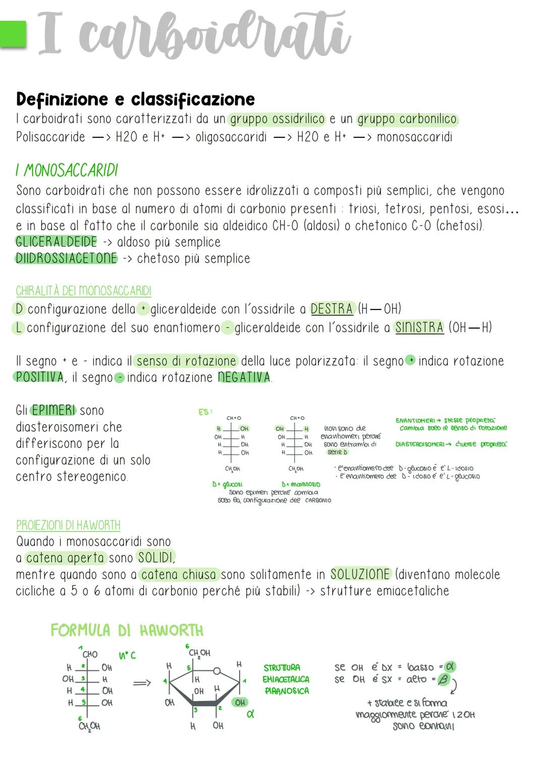 I I carboidrati
Definizione e classificazione
I carboidrati sono caratterizzati da un gruppo ossidrilico e un gruppo carbonilico.
Polisaccar
