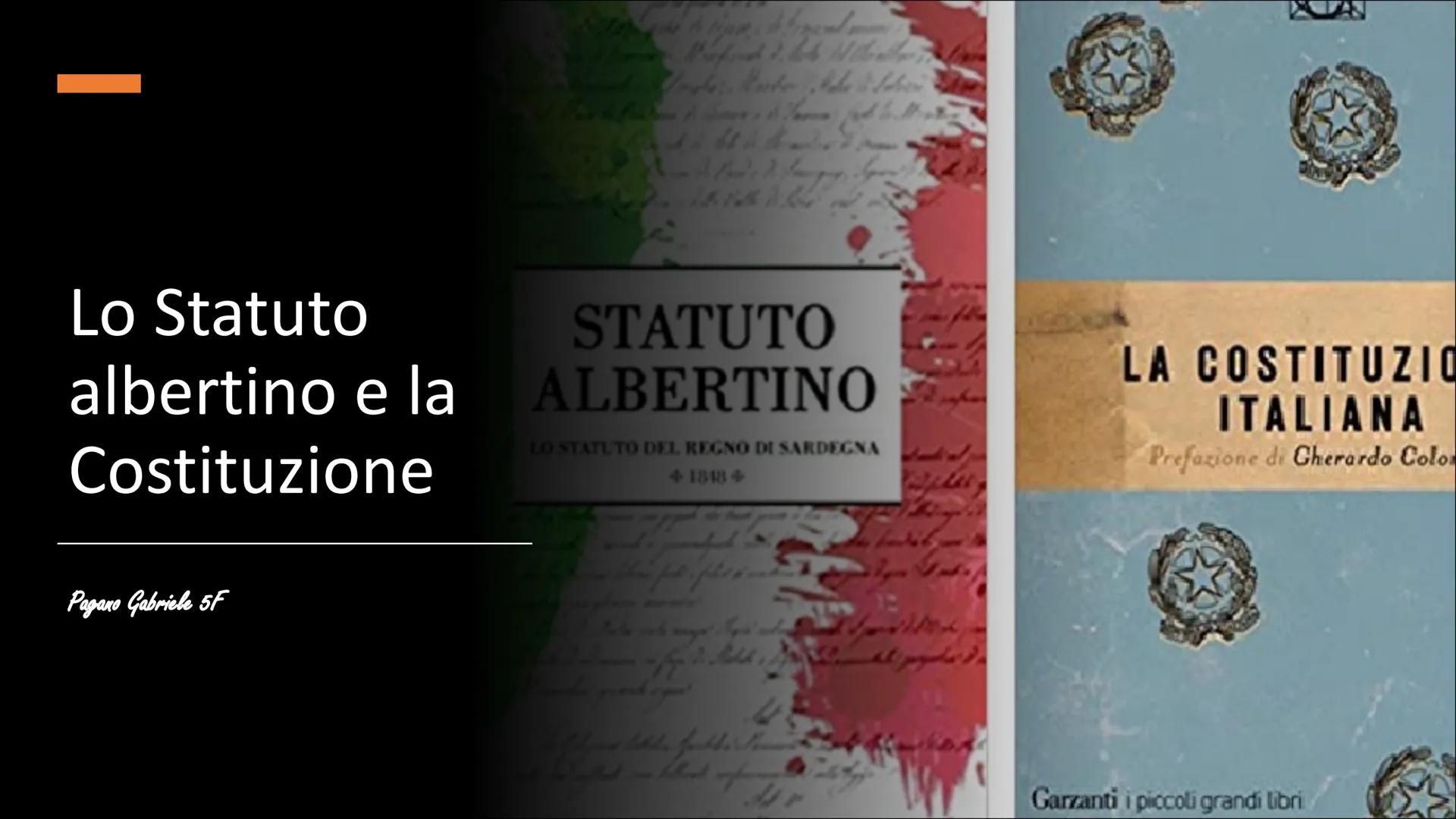 Lo Statuto
albertino e la
Costituzione

Pagano Gabriele 5F

STATUTO
ALBERTINO
LO STATUTO DEL REGNO DI SARDEGNA
+1848+

LA COSTITUZIO
ITALIAN