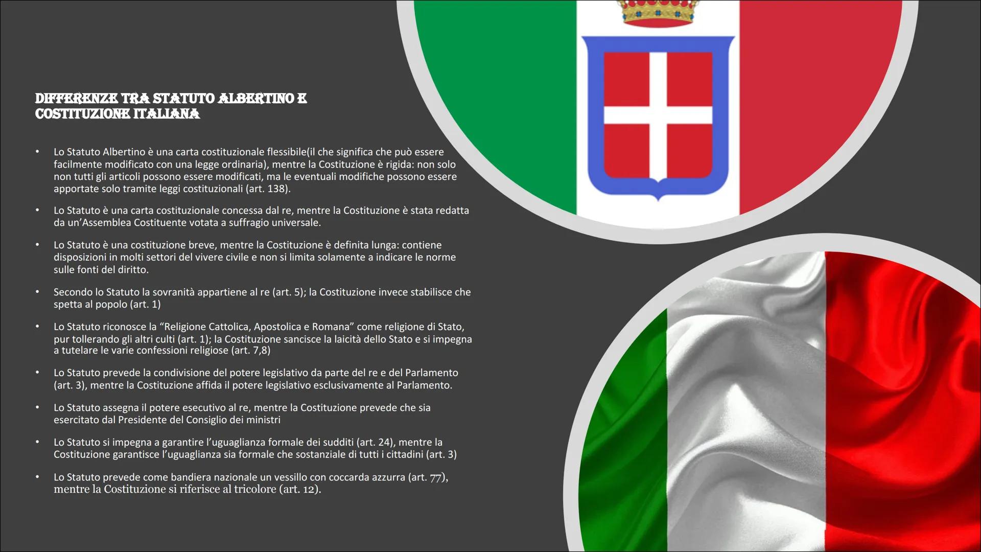 Lo Statuto
albertino e la
Costituzione

Pagano Gabriele 5F

STATUTO
ALBERTINO
LO STATUTO DEL REGNO DI SARDEGNA
+1848+

LA COSTITUZIO
ITALIAN