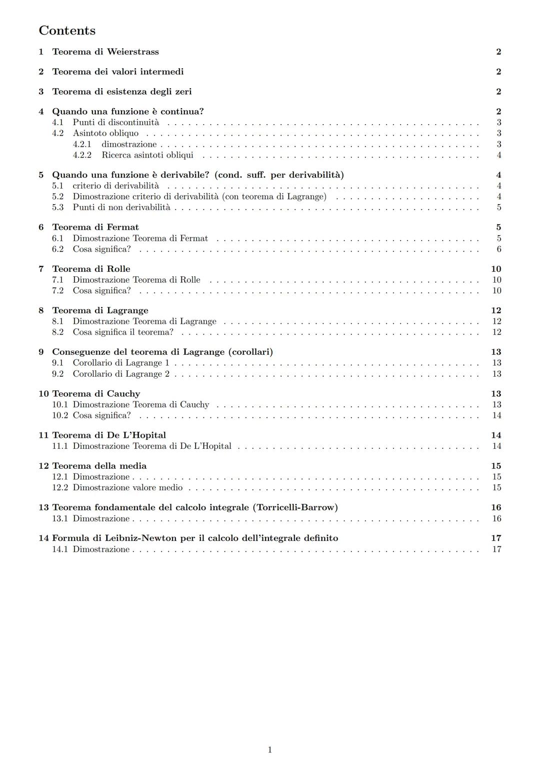 Contents

1 Teorema di Weierstrass 2

2 Teorema dei valori intermedi 2

3 Teorema di esistenza degli zeri 2

4 Quando una funzione è continu