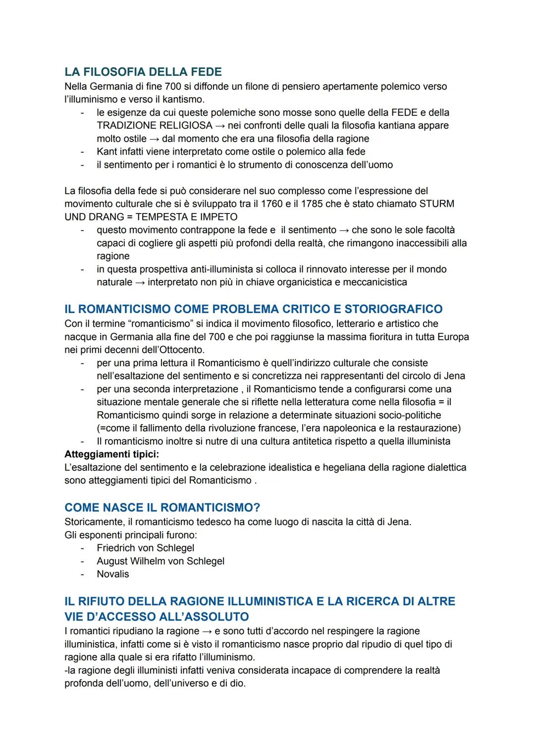 LA FILOSOFIA DELLA FEDE
Nella Germania di fine 700 si diffonde un filone di pensiero apertamente polemico verso
l'illuminismo e verso il kan