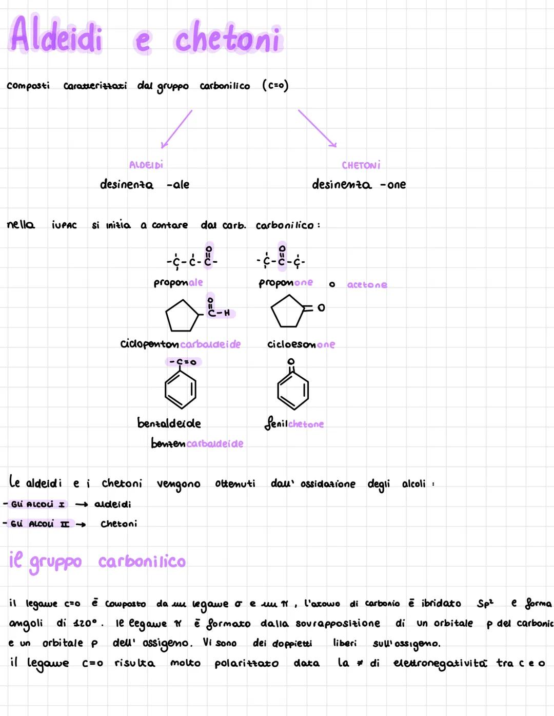 Aldeidi e chetoni
composti Caratterizzati dal gruppo carbonilico (c=0)
ALDEIDI
ie
desinenta -ale
nella IUPAC si inizia a contare dat carb. c