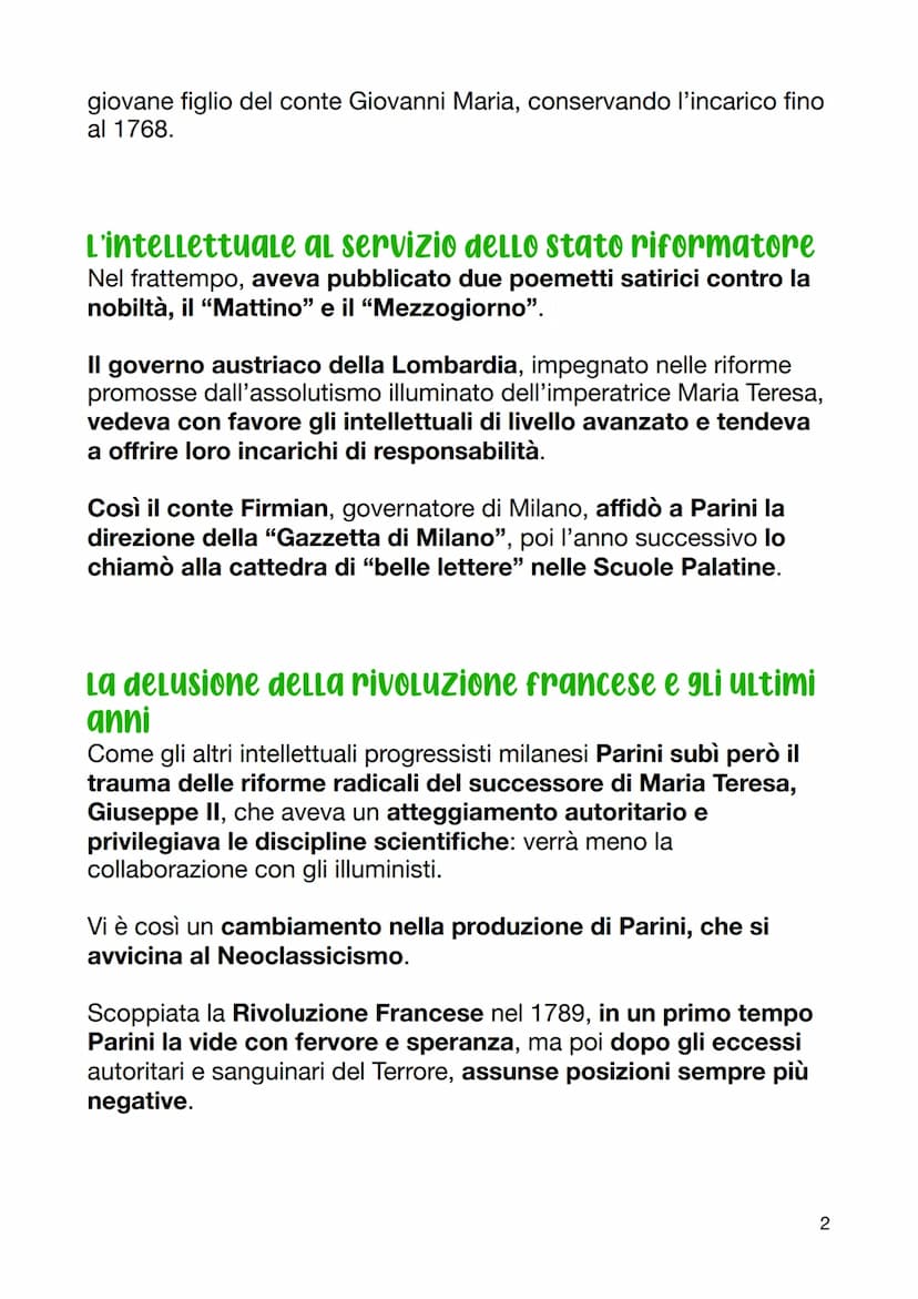 Giuseppe Parini
La vita
IL Precettore
Giuseppe Parini nacque il 23 maggio 1729 a Bosisio, in Brianza,
da una famiglia di modeste condizioni.