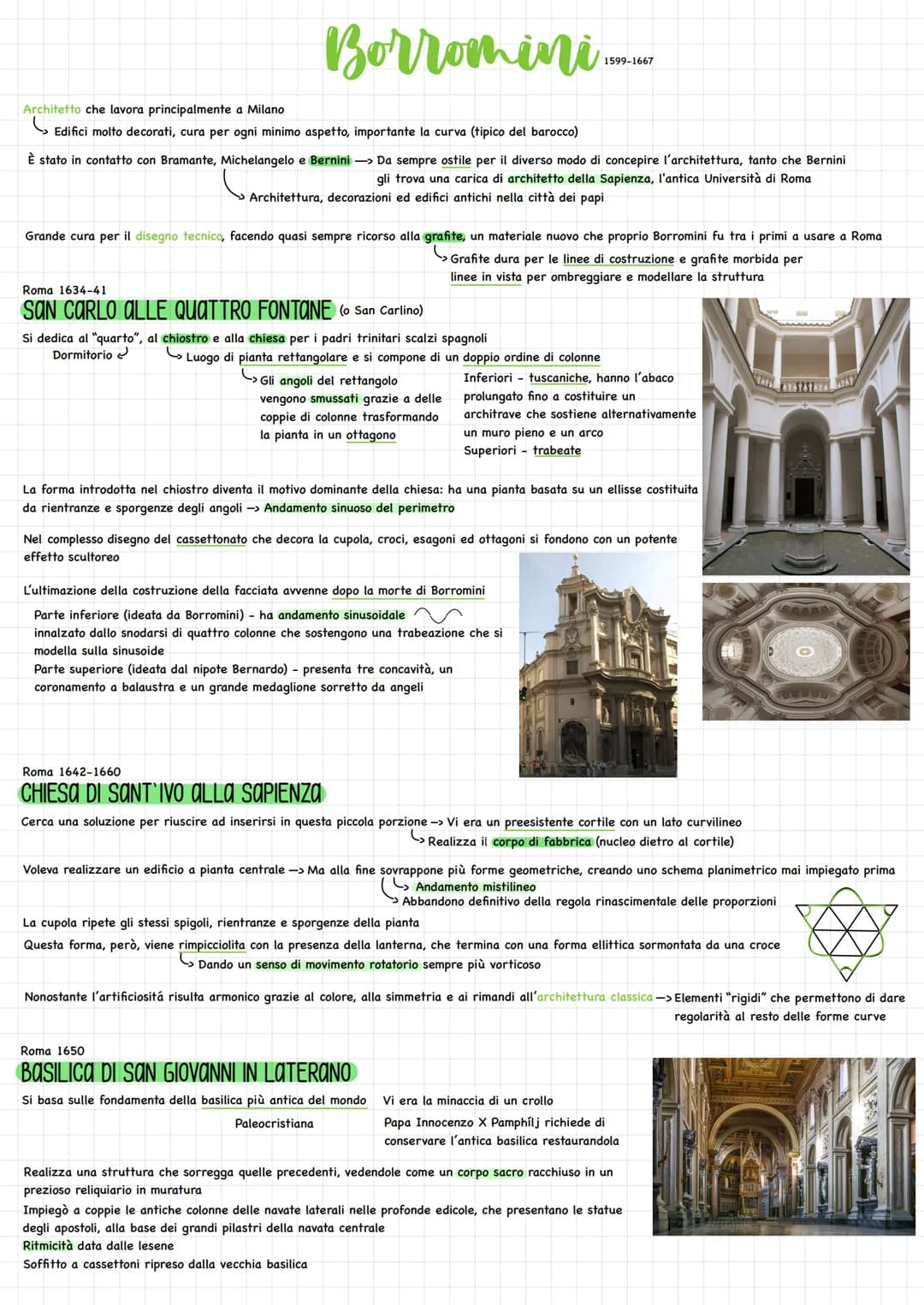 Borromini
Architetto che lavora principalmente a Milano
Edifici molto decorati, cura per ogni minimo aspetto, importante la curva (tipico de