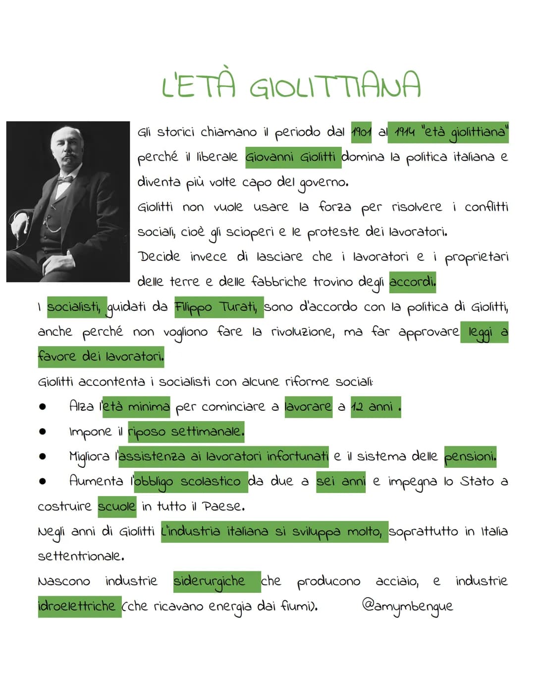 L'ETÀ GIOLITTIANA
Gli storici chiamano il periodo dal 1901 al 1914 "età giolittiana"
perché il liberale Giovanni Giolitti domina la politica