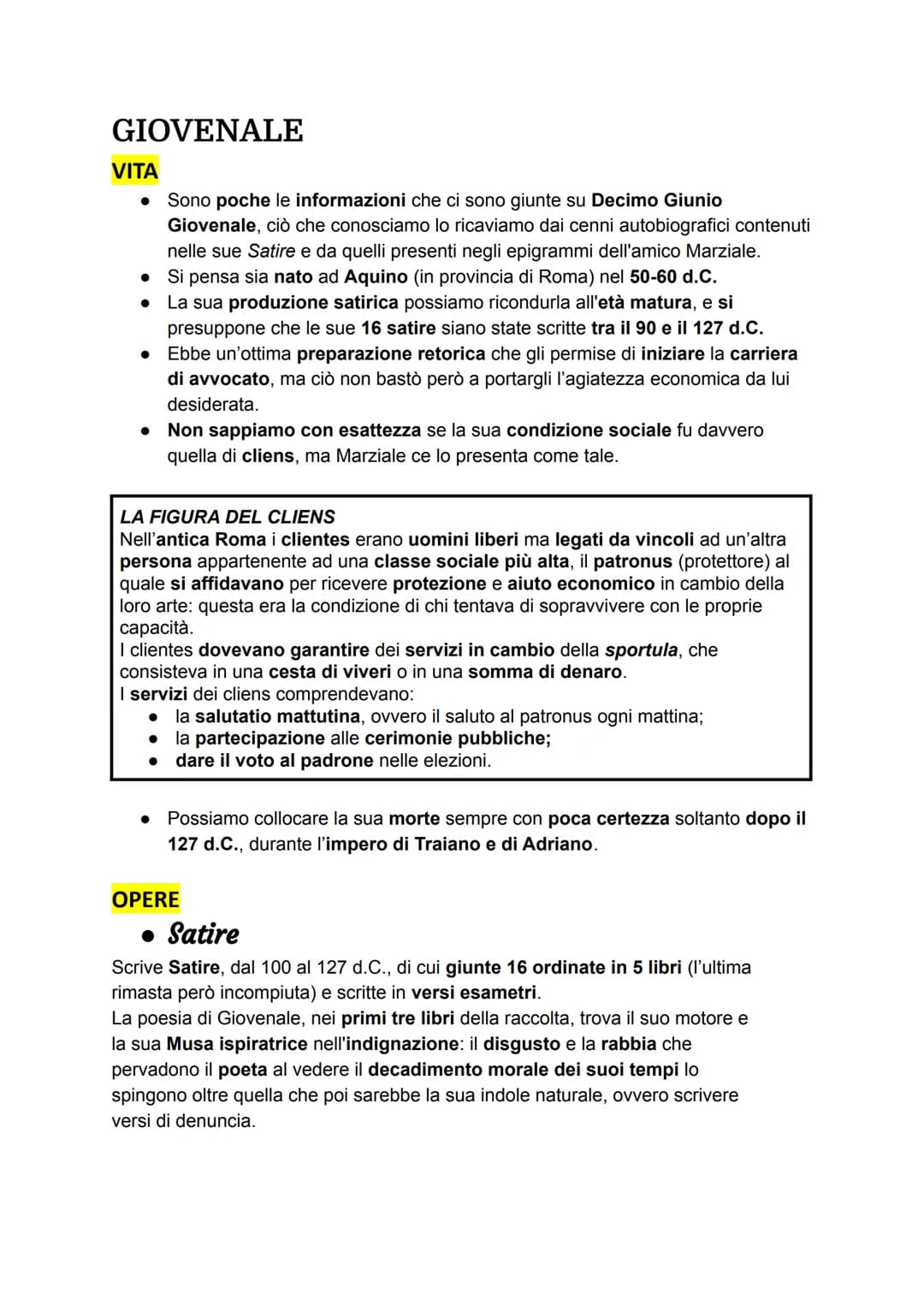 GIOVENALE
VITA
●
●
●
●
Sono poche le informazioni che ci sono giunte su Decimo Giunio
Giovenale, ciò che conosciamo lo ricaviamo dai cenni a