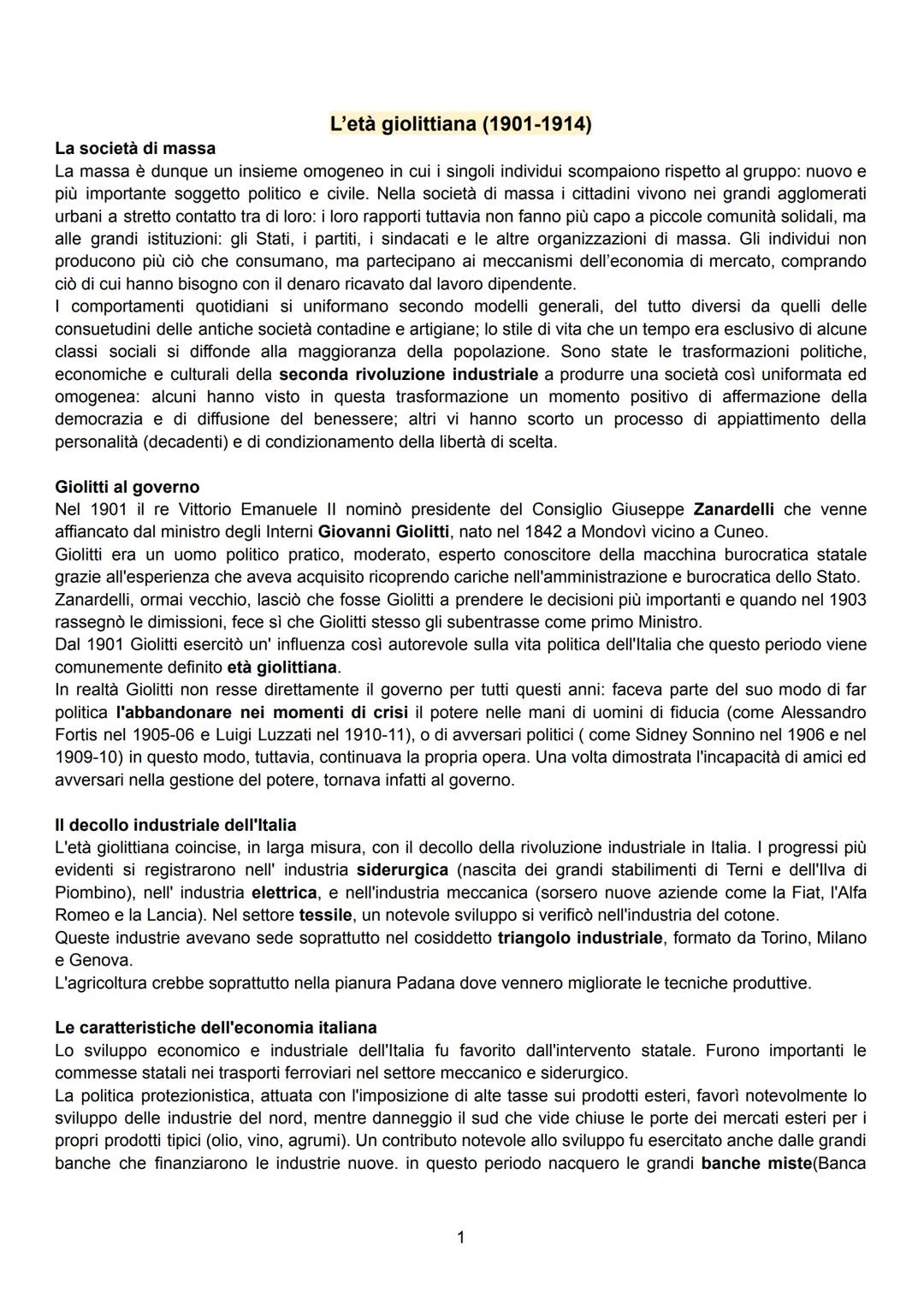 L'età giolittiana (1901-1914)
La società di massa
La massa è dunque un insieme omogeneo in cui i singoli individui scompaiono rispetto al gr