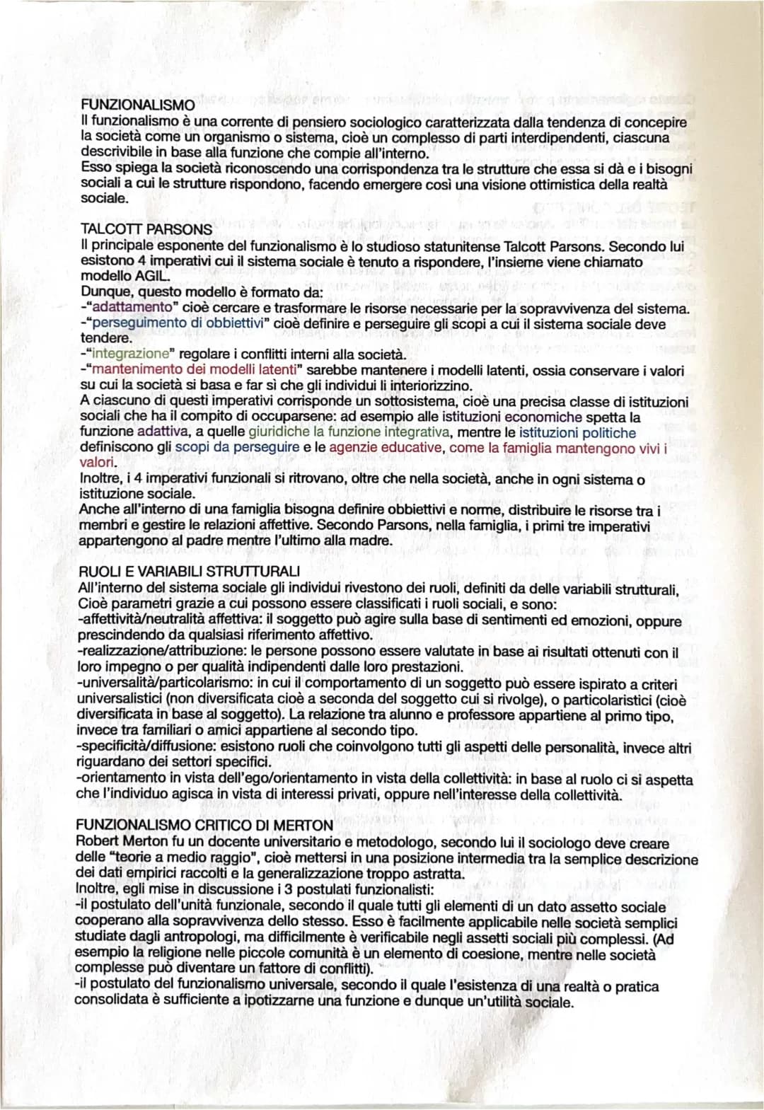 Parsons Sociologia Riassunto - Talcott Parsons, Funzionalismo, e Teorie del Conflitto