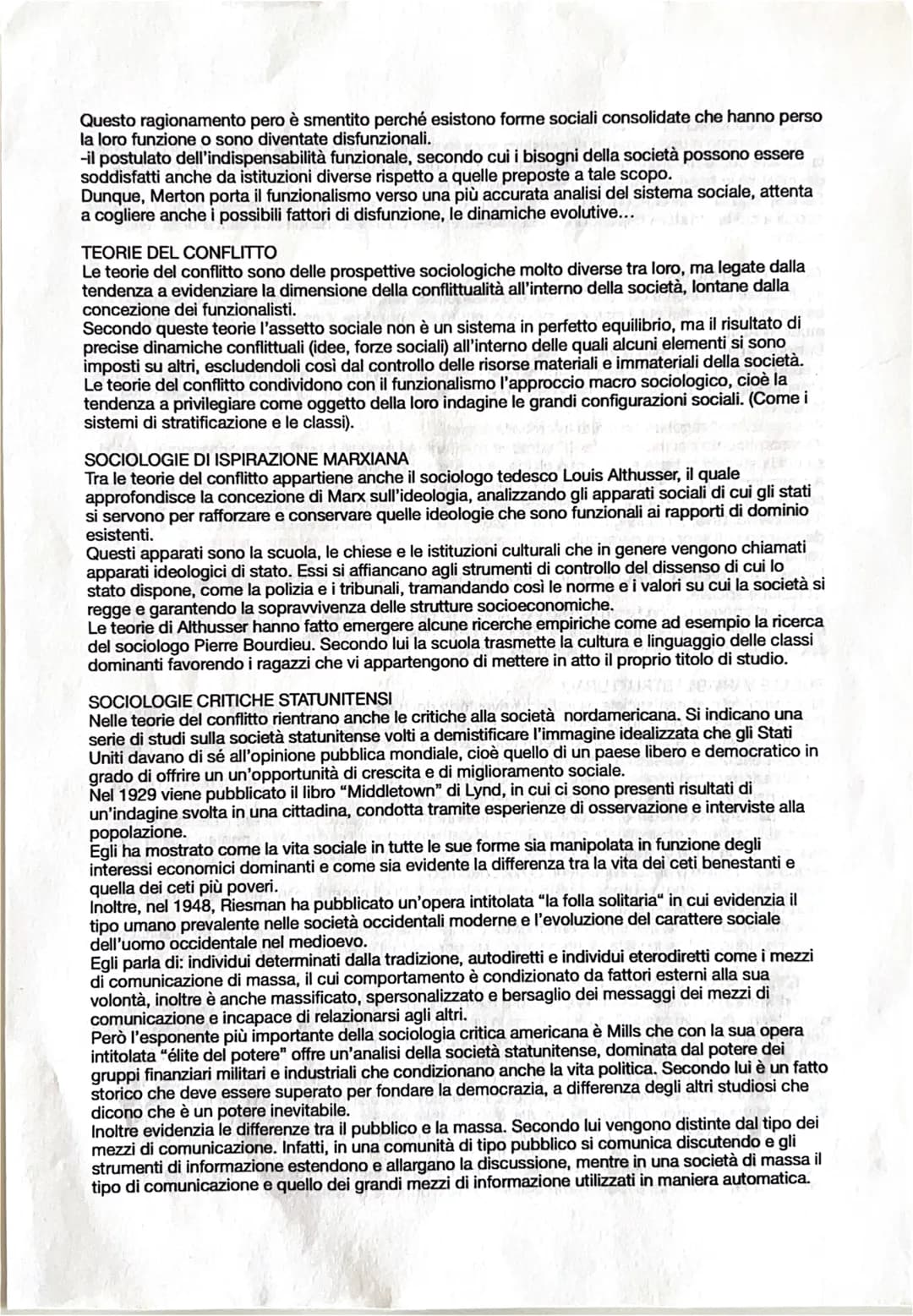 FUNZIONALISMO
Il funzionalismo è una corrente di pensiero sociologico caratterizzata dalla tendenza di concepire
la società come un organism
