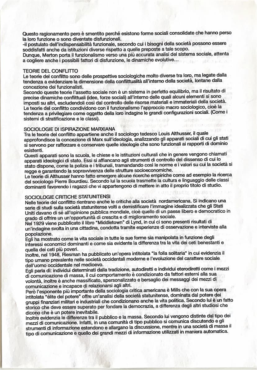 FUNZIONALISMO
Il funzionalismo è una corrente di pensiero sociologico caratterizzata dalla tendenza di concepire
la società come un organism