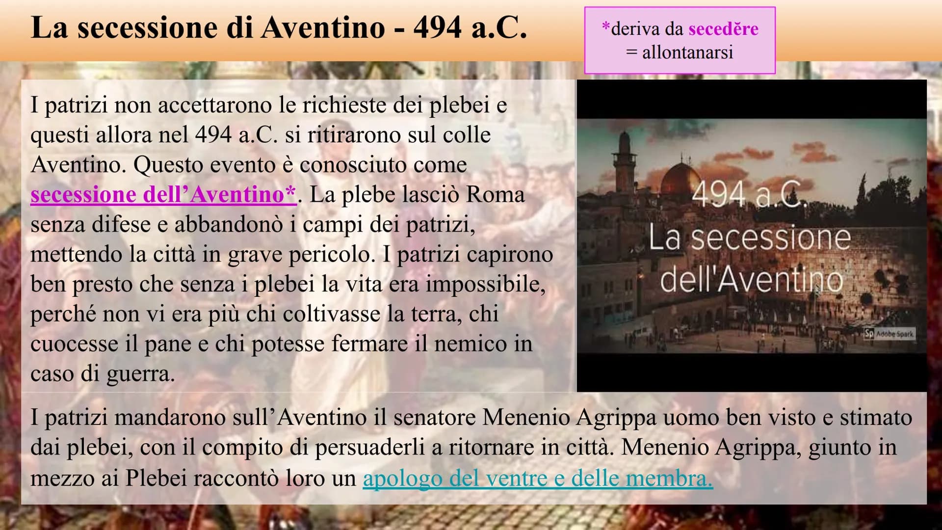Le conquiste della plebe
Roma dal 509 a.C. al 287 a.C. PATRIZI, PLEBEI e SCHIAVI
La società romana era divisa in 3 classi sociali principali