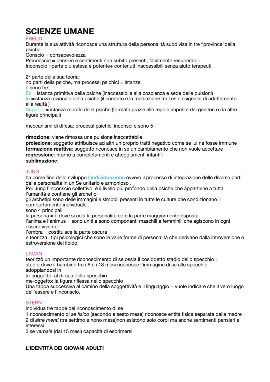 # SCIENZE UMANE
FREUD
Durante la sua attività riconosce una struttura della personalità suddivisa in tre "province"della
psiche.
Conscio = c