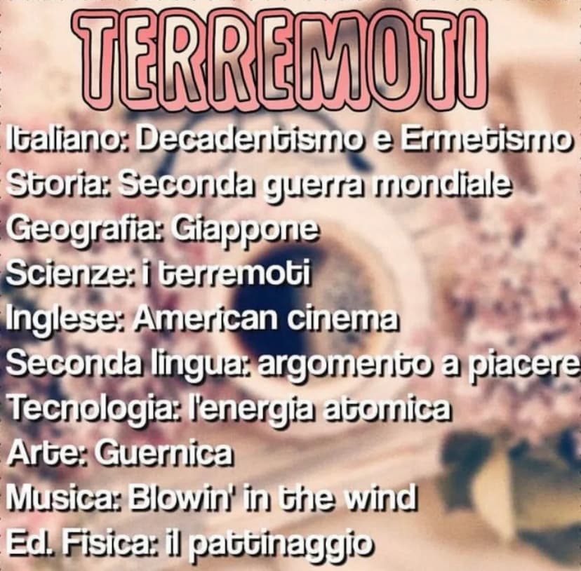 SURREALISMO
Italiano:Luigi Pirandello
Storia:La seconda guerra mondiale
Geografia:L'America
Scienze:il cervello e la psicoanalisi di Freud
I