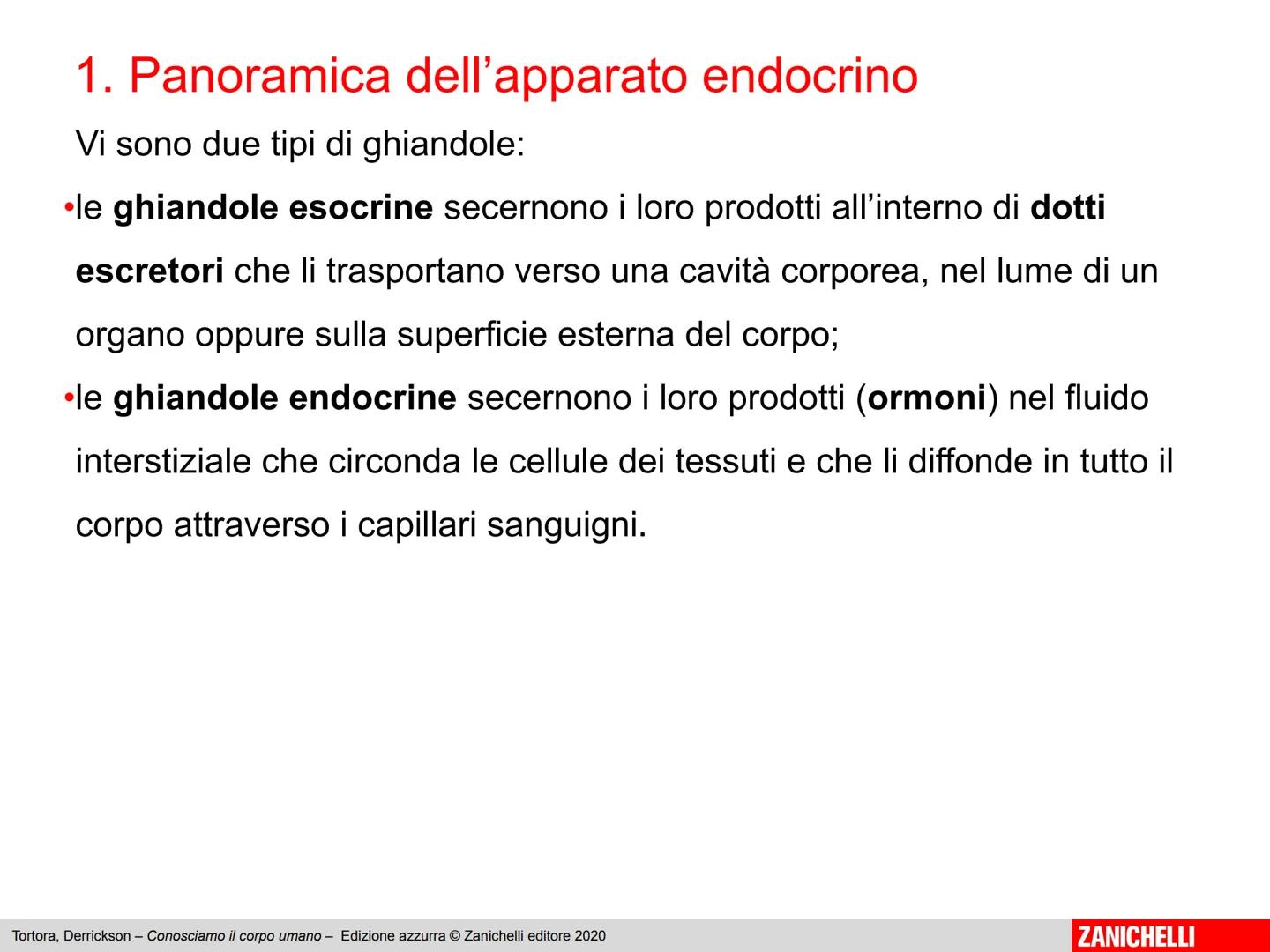 L'apparato endocrino
Tortora, Derrickson - Conosciamo il corpo umano - Edizione azzurra © Zanichelli editore 2020
1
ZANICHELLI 1. Panoramica