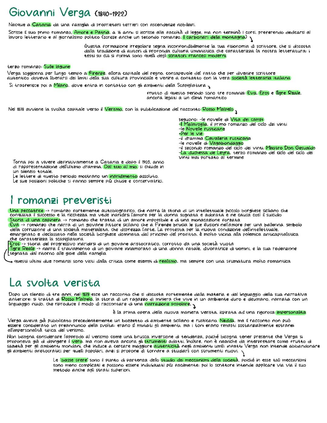 Giovanni Verga: Vita e Opere Sintesi, Riassunto e Schema