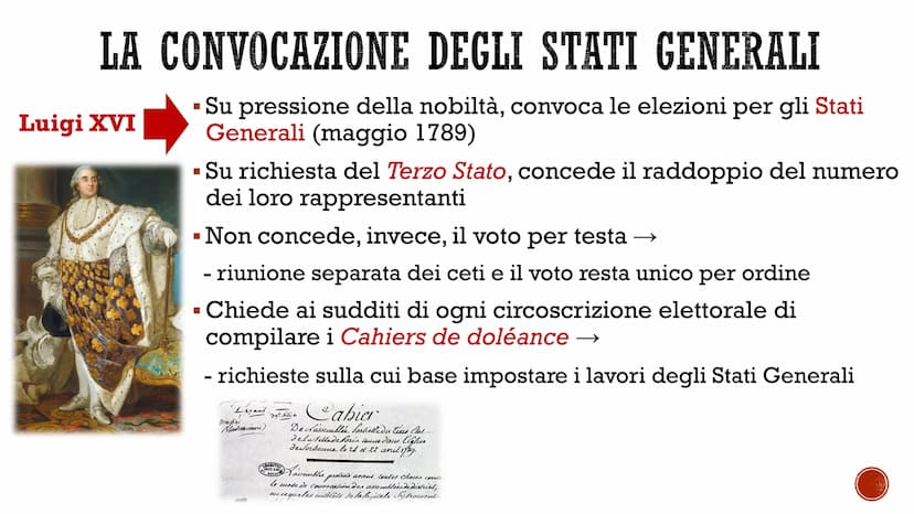 Sarcina
LA RIVOLUZIONE
FRANCESE
La fase monarchico-costituzionale (1789-1792) LA CONVOCAZIONE DEGLI STATI GENERALI
■
Su pressione della nobi