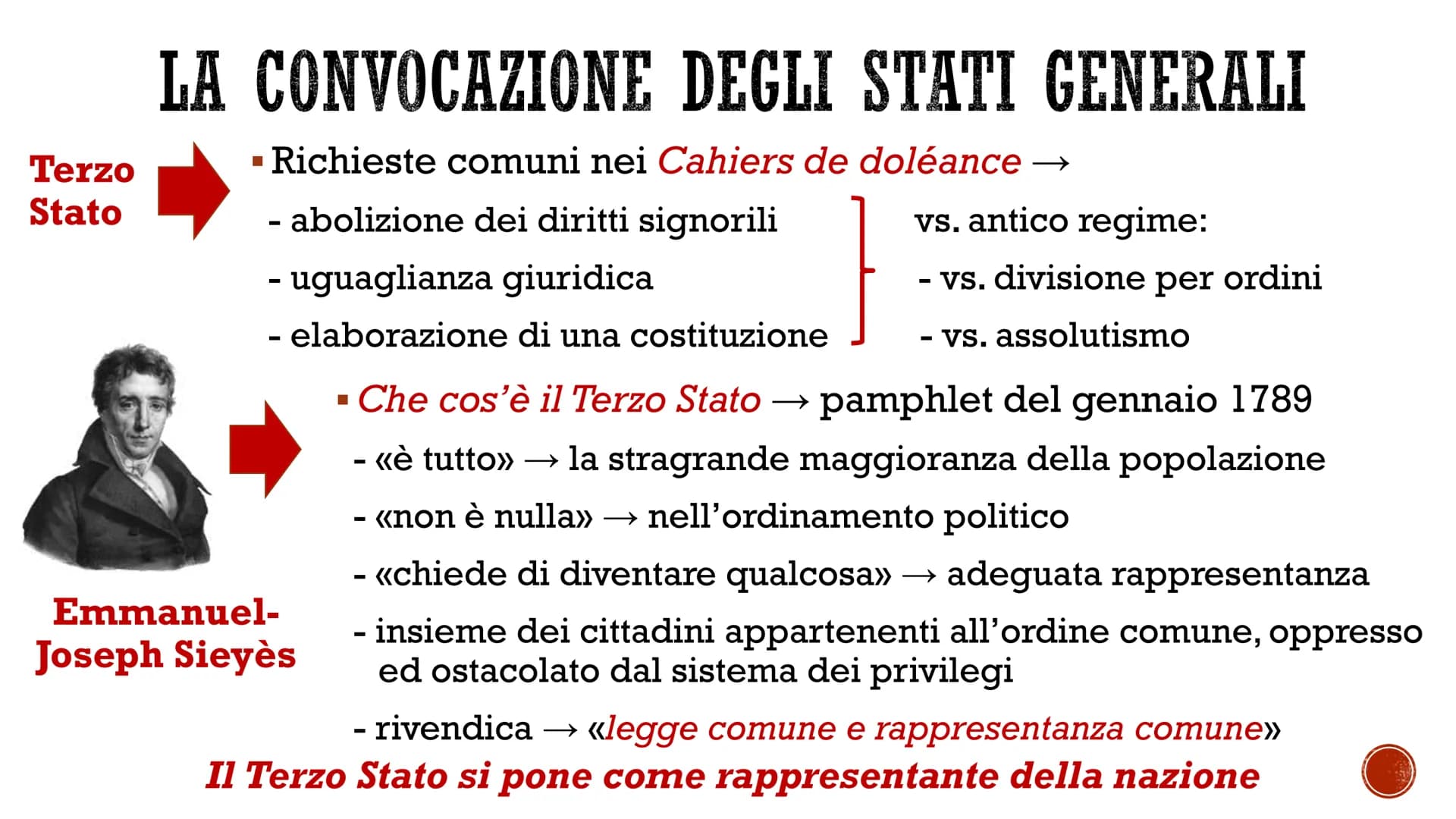 Sarcina
LA RIVOLUZIONE
FRANCESE
La fase monarchico-costituzionale (1789-1792) LA CONVOCAZIONE DEGLI STATI GENERALI
■
Su pressione della nobi
