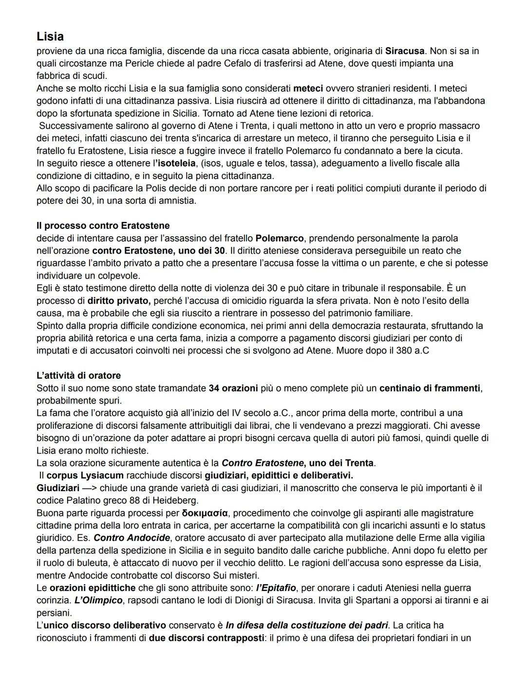 Lisia
proviene da una ricca famiglia, discende da una ricca casata abbiente, originaria di Siracusa. Non si sa in
quali circostanze ma Peric