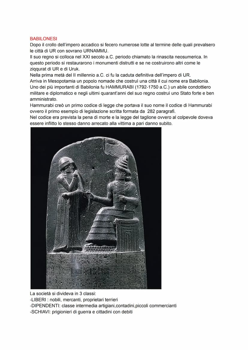 L'impero degli Accadi e i Babilonesi
IMPERO DEGLI ACCADI
Regno di Lugalzaggesi → dal 2400 a.C. al 2370 a.C.
Venne distrutto dal regno di Acc