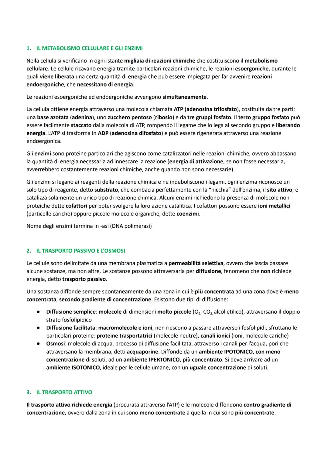 1. IL METABOLISMO CELLULARE E GLI ENZIMI
Nella cellula si verificano in ogni istante migliaia di reazioni chimiche che costituiscono il meta