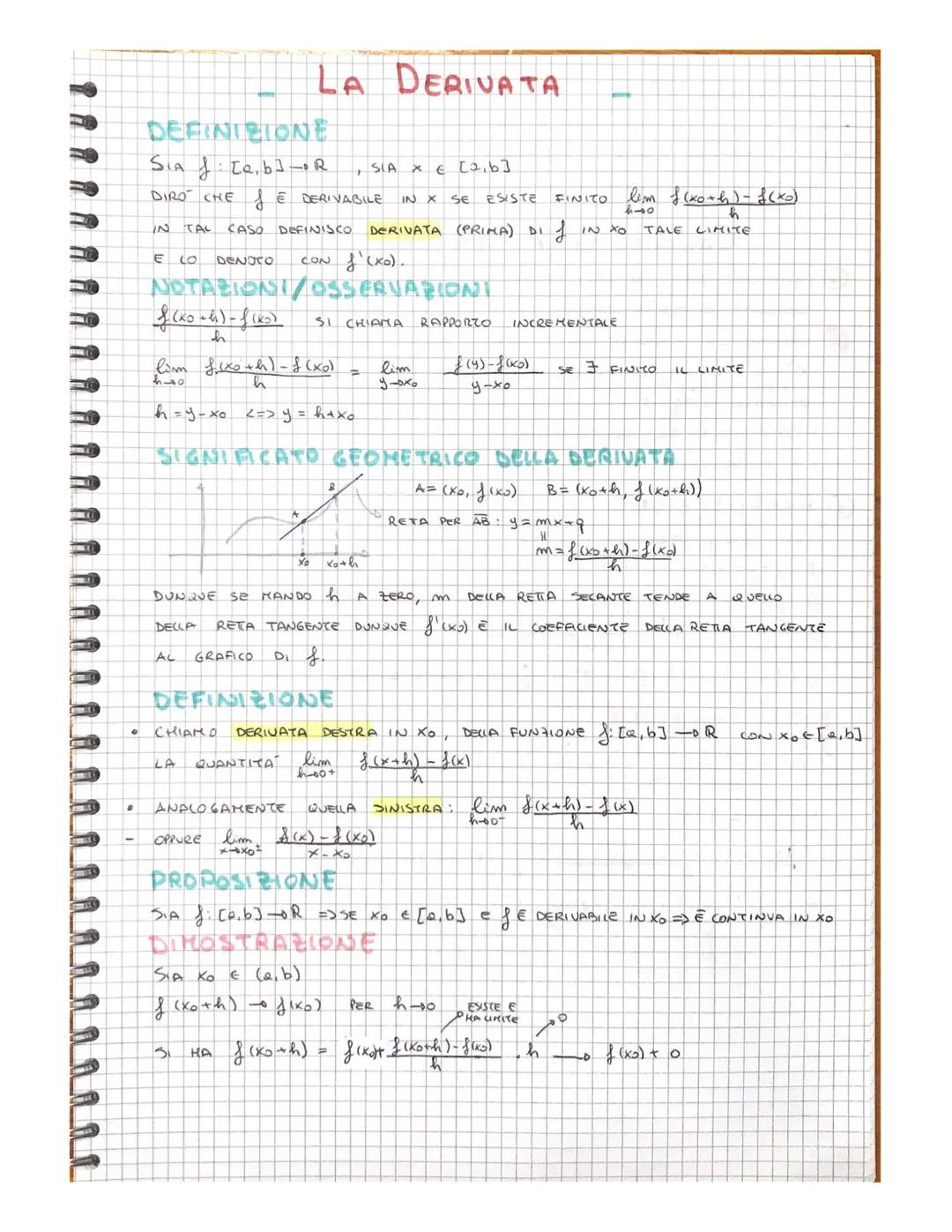 •
DEFINIZIONE
SIA f: [a, b]-OR
DIRO CHE & E DERIVABILE IN X SE
IN TAL CASO. DEFINISCO DERIVATA (PRIMA) DI
J
E LO DENOTO CON f'(xo).
NOTAZION