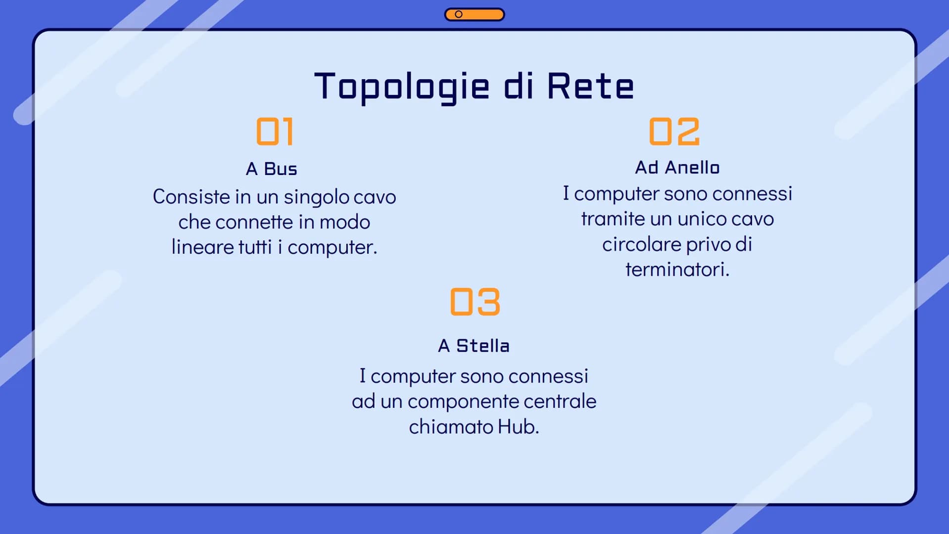 !
Le reti
informatiche 10
0
O
Che cos'è una rete?
Una rete informatica è un insieme di
computer connessi tra di loro per mezzo di
cavi o ant