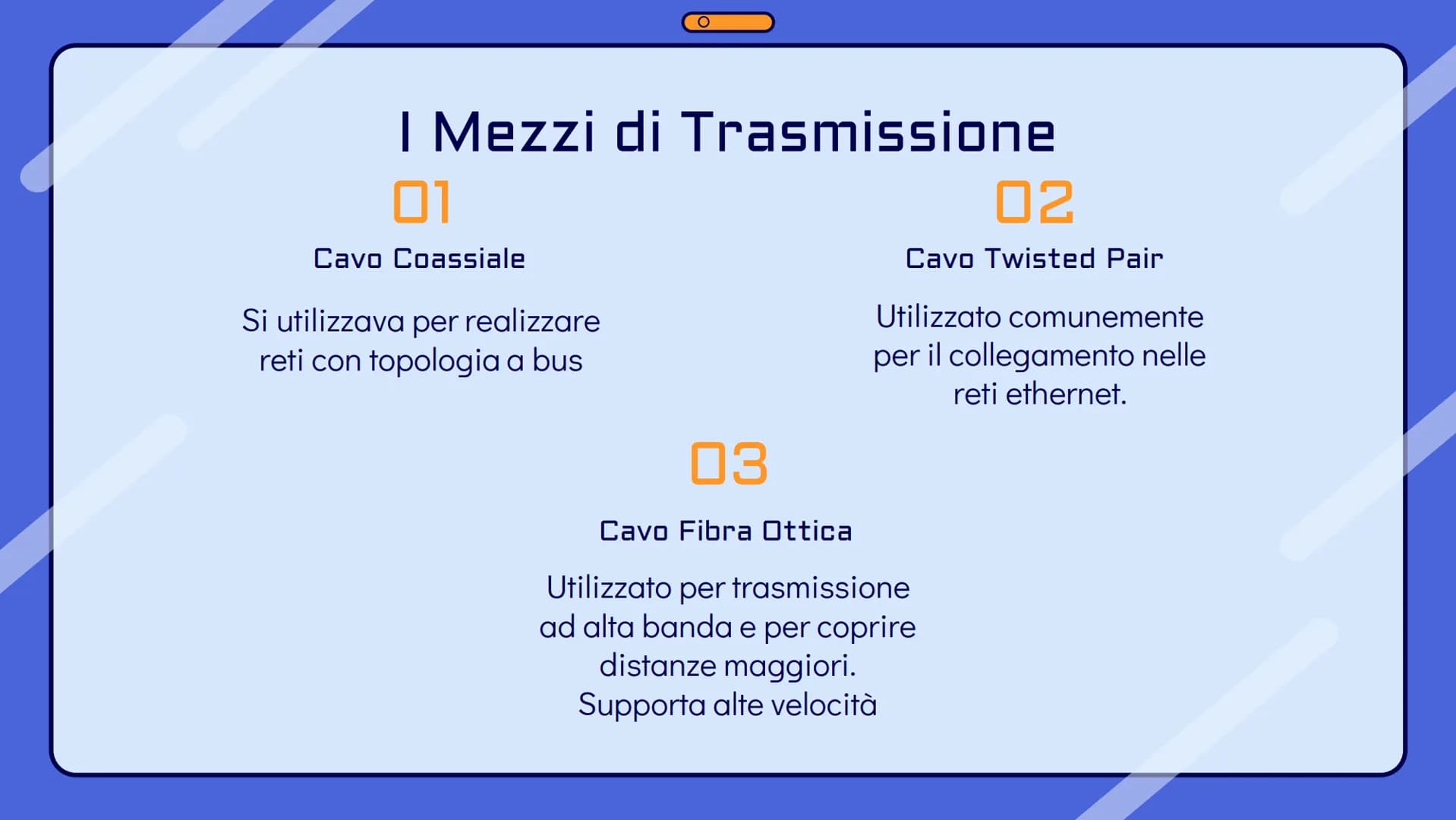 !
Le reti
informatiche 10
0
O
Che cos'è una rete?
Una rete informatica è un insieme di
computer connessi tra di loro per mezzo di
cavi o ant