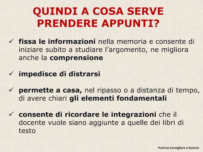 C) PRENDERE APPUNTI La MEMORIA e l'ATTENZIONE NON BASTANO...
Nel giro di 24 ore si dimentica circa il 75
% di quello che si legge o si ascol