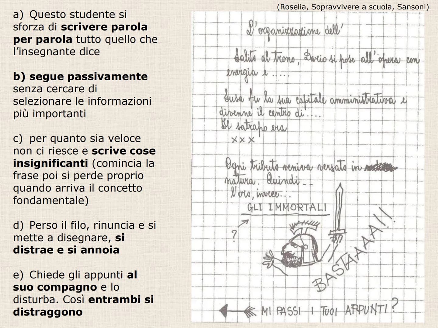 C) PRENDERE APPUNTI La MEMORIA e l'ATTENZIONE NON BASTANO...
Nel giro di 24 ore si dimentica circa il 75
% di quello che si legge o si ascol