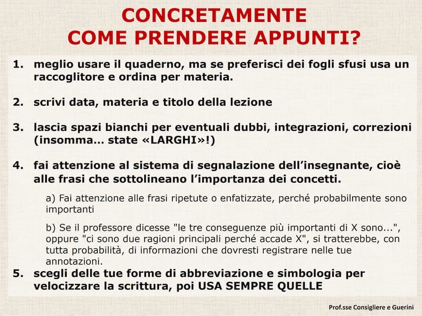 C) PRENDERE APPUNTI La MEMORIA e l'ATTENZIONE NON BASTANO...
Nel giro di 24 ore si dimentica circa il 75
% di quello che si legge o si ascol