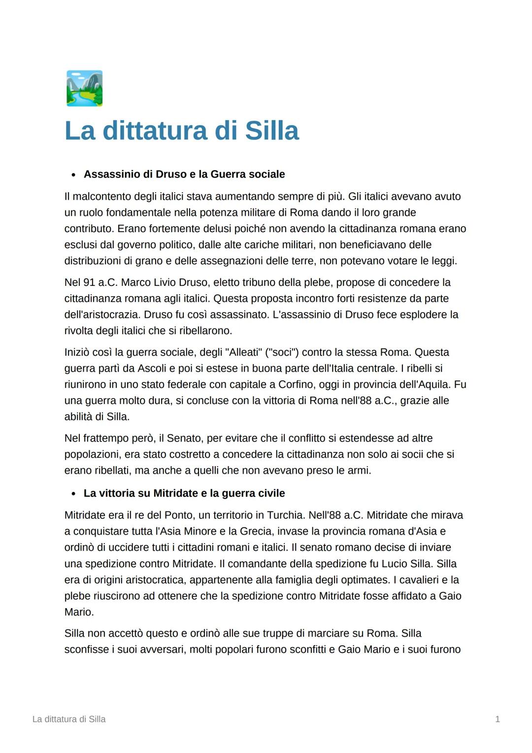 # La dittatura di Silla

*   Assassinio di Druso e la Guerra sociale

Il malcontento degli italici stava aumentando sempre di più. Gli itali