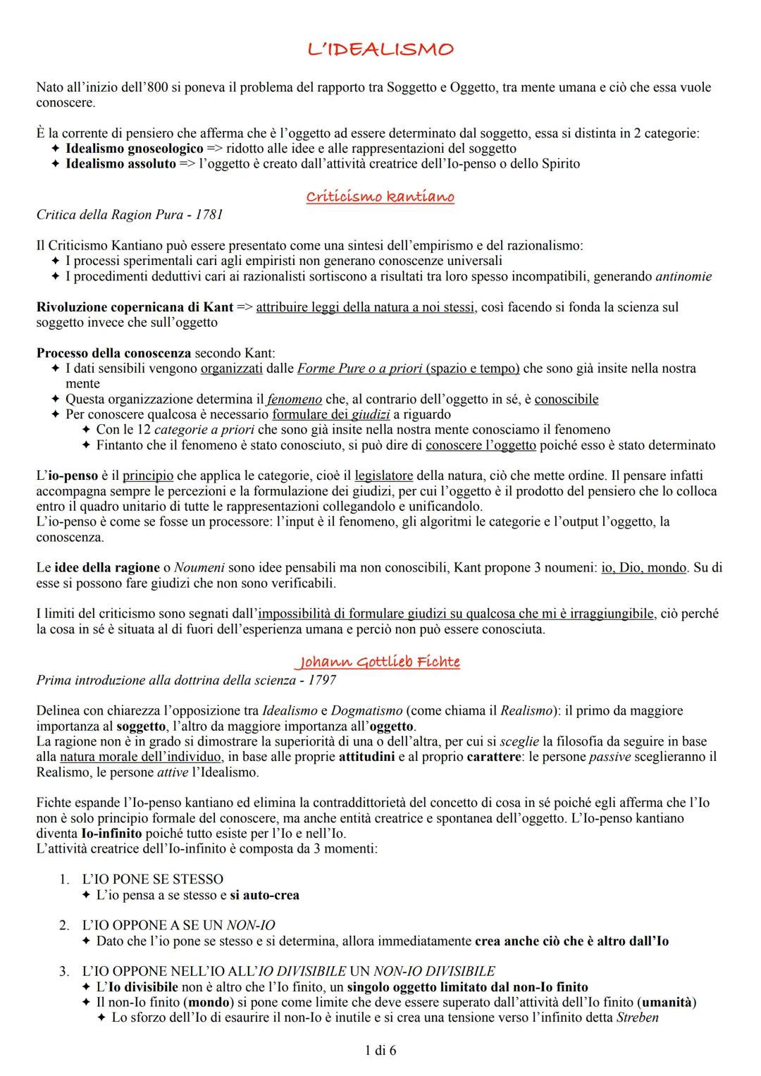 L'IDEALISMO
Nato all'inizio dell'800 si poneva il problema del rapporto tra Soggetto e Oggetto, tra mente umana e ciò che essa vuole
conosce
