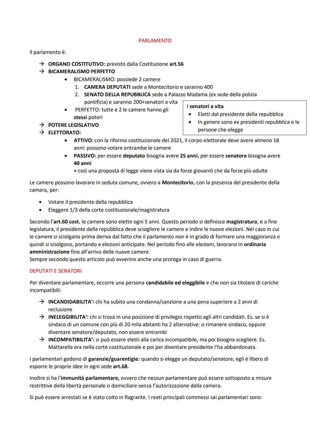 # PARLAMENTO

Il parlamento è:

→ ORGANO COSTITUTIVO: previsto dalla Costituzione art.56

→ BICAMERALISMO PERFETTO

*   BICAMERALISMO: possi