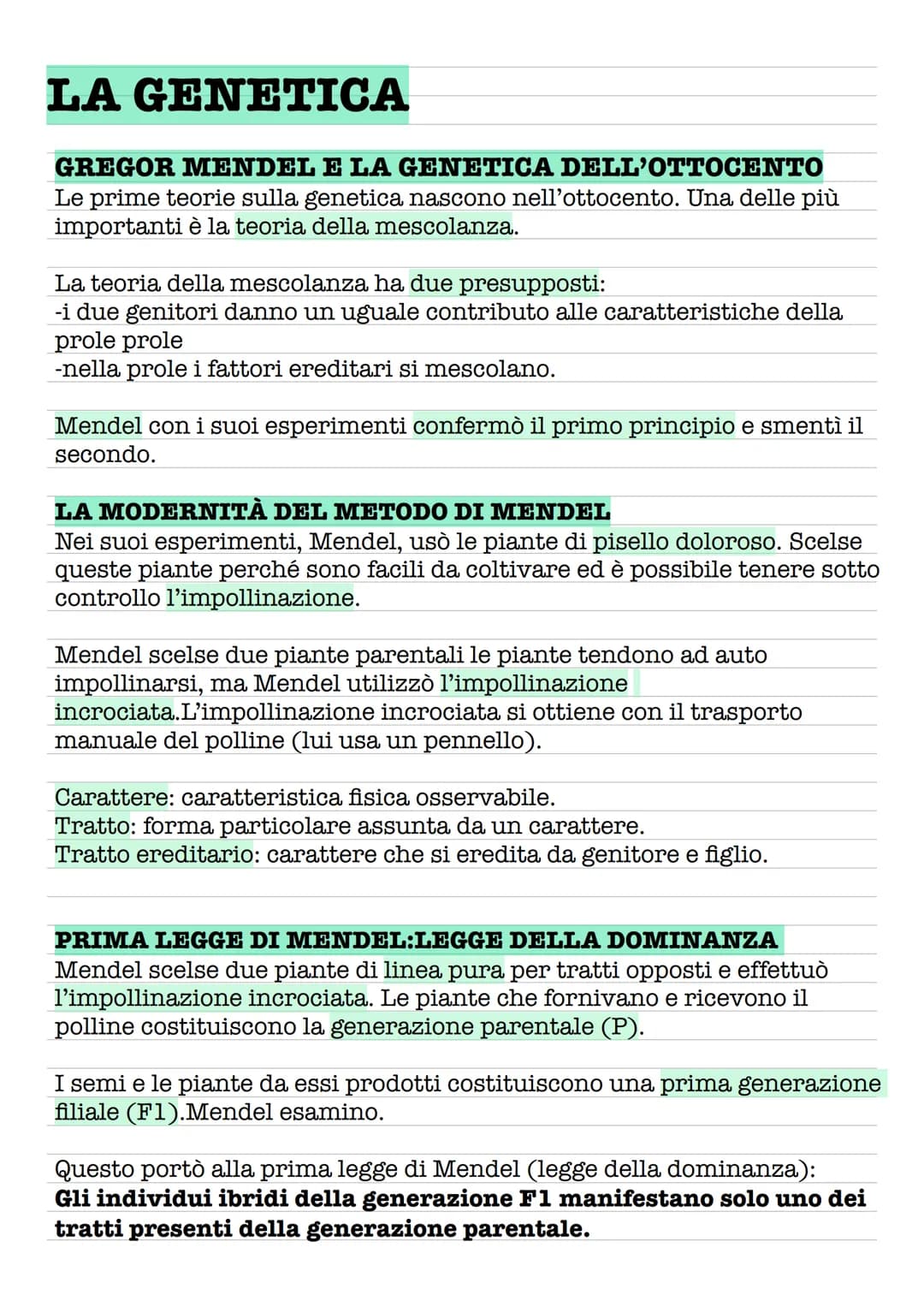 LA GENETICA
GREGOR MENDEL E LA GENETICA DELL'OTTOCENTO
Le prime teorie sulla genetica nascono nell'ottocento. Una delle più
importanti è la 
