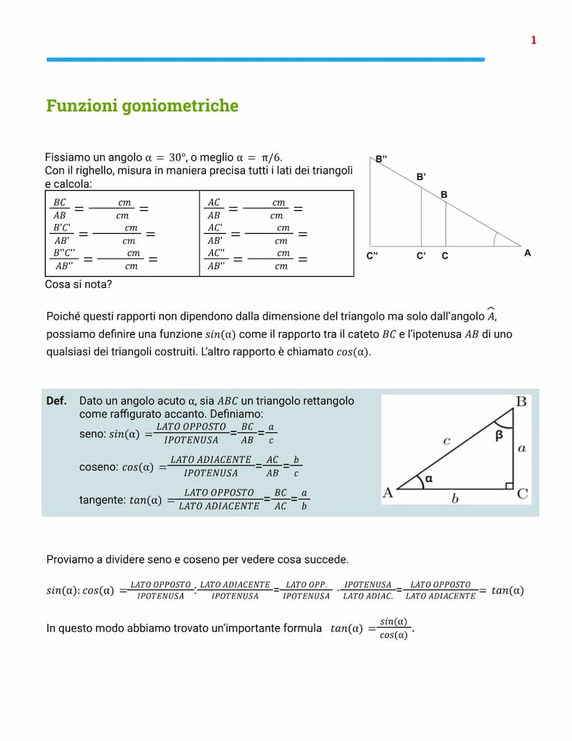 Goniometria
Gradi e radianti
Per misurare un angolo siamo abituati a utilizzare i gradi
sessagesimali, come 60°, 90°, 180°...
Invece di misu