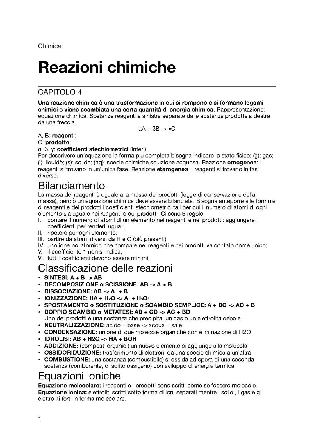 Le reazioni chimiche - test di medicina