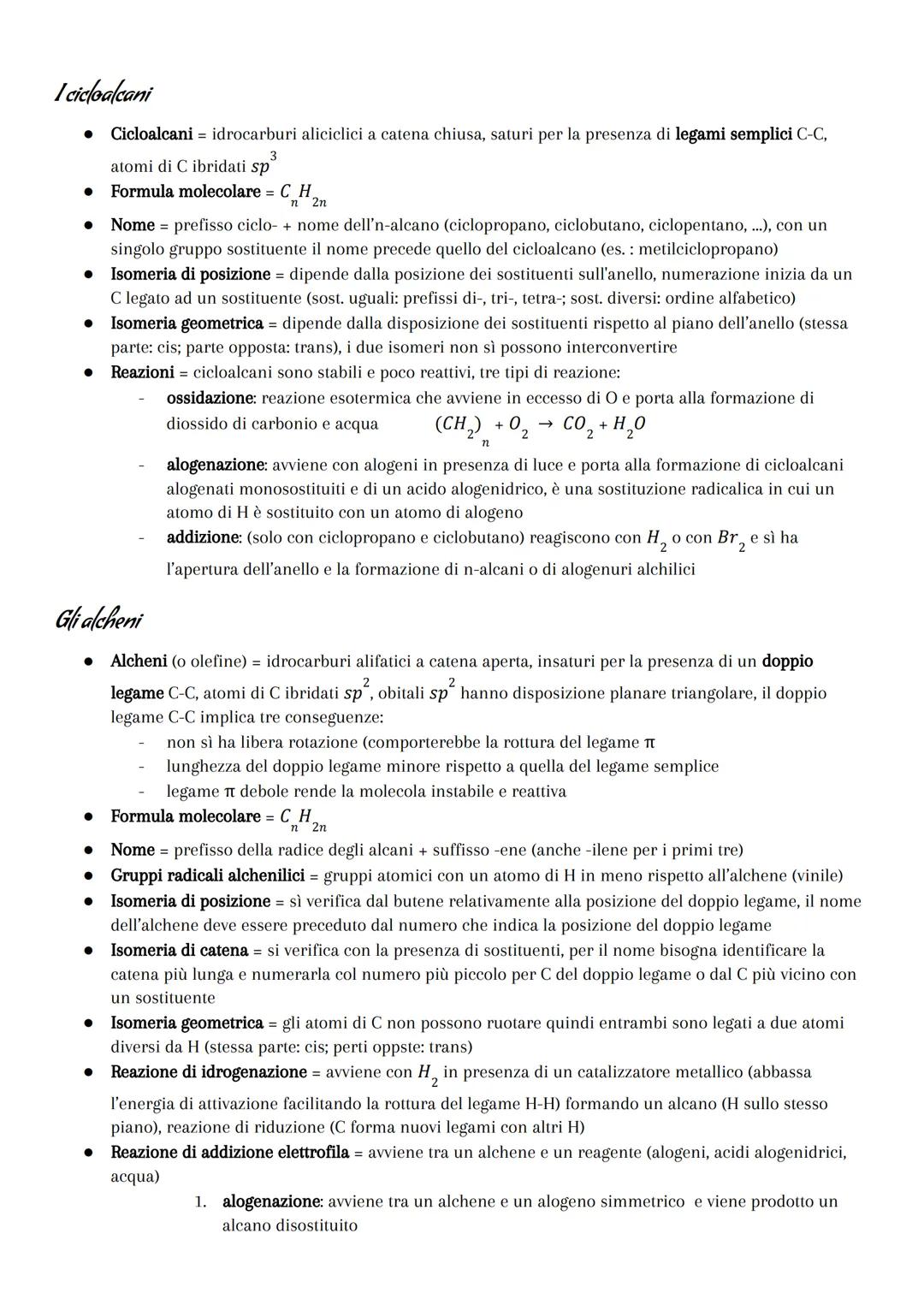 Gli idrocarburi
Idrocarburi = composti organici costituiti esclusivamente da atomi di C eH. Divisi in tre classi:
Idrocarburi alifatici = co
