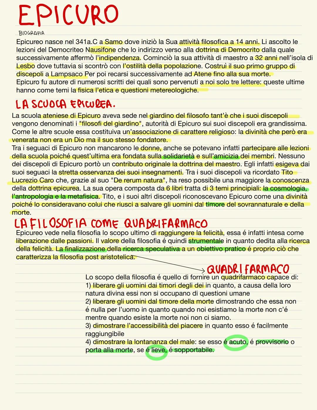 EPICURO
BIOGRAFIA
Epicureo nasce nel 341a.C a Samo dove iniziò la Sua attività filosofica a 14 anni. Li ascolto le
lezioni del Democriteo Na