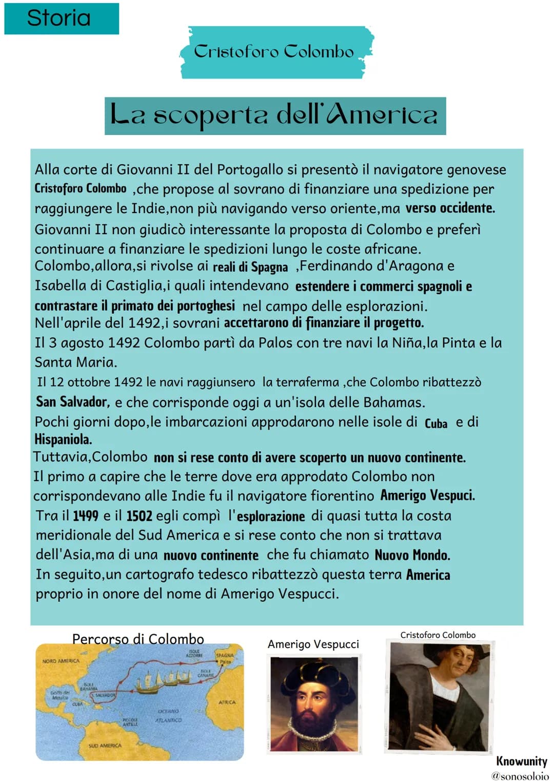 Storia
La scoperta dell'America
Alla corte di Giovanni II del Portogallo si presentò il navigatore genovese
Cristoforo Colombo, che propose 