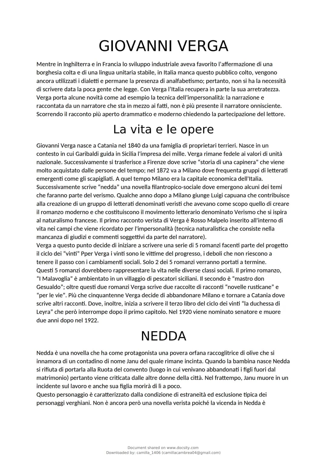 docsity
Giovanni Verga: vita, pensiero,
cultura, stile, opere
Italiano
6 pag.
Document shared on www.docsity.com
Downloaded by: camilla_1406