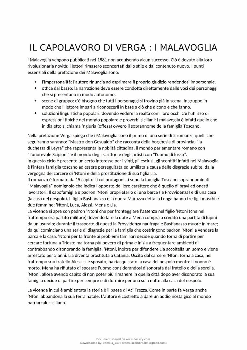 docsity
Giovanni Verga: vita, pensiero,
cultura, stile, opere
Italiano
6 pag.
Document shared on www.docsity.com
Downloaded by: camilla_1406