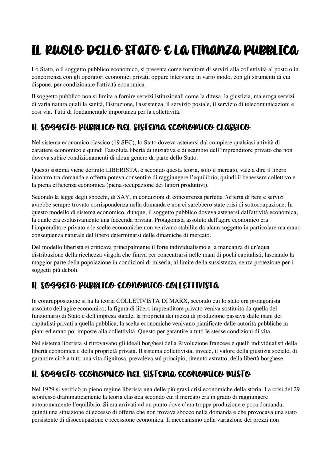 IL RUOLO DELLO STATO E LA FINANZA PUBBLICA
Lo Stato, o il soggetto pubblico economico, si presenta come fornitore di servizi alla collettivi