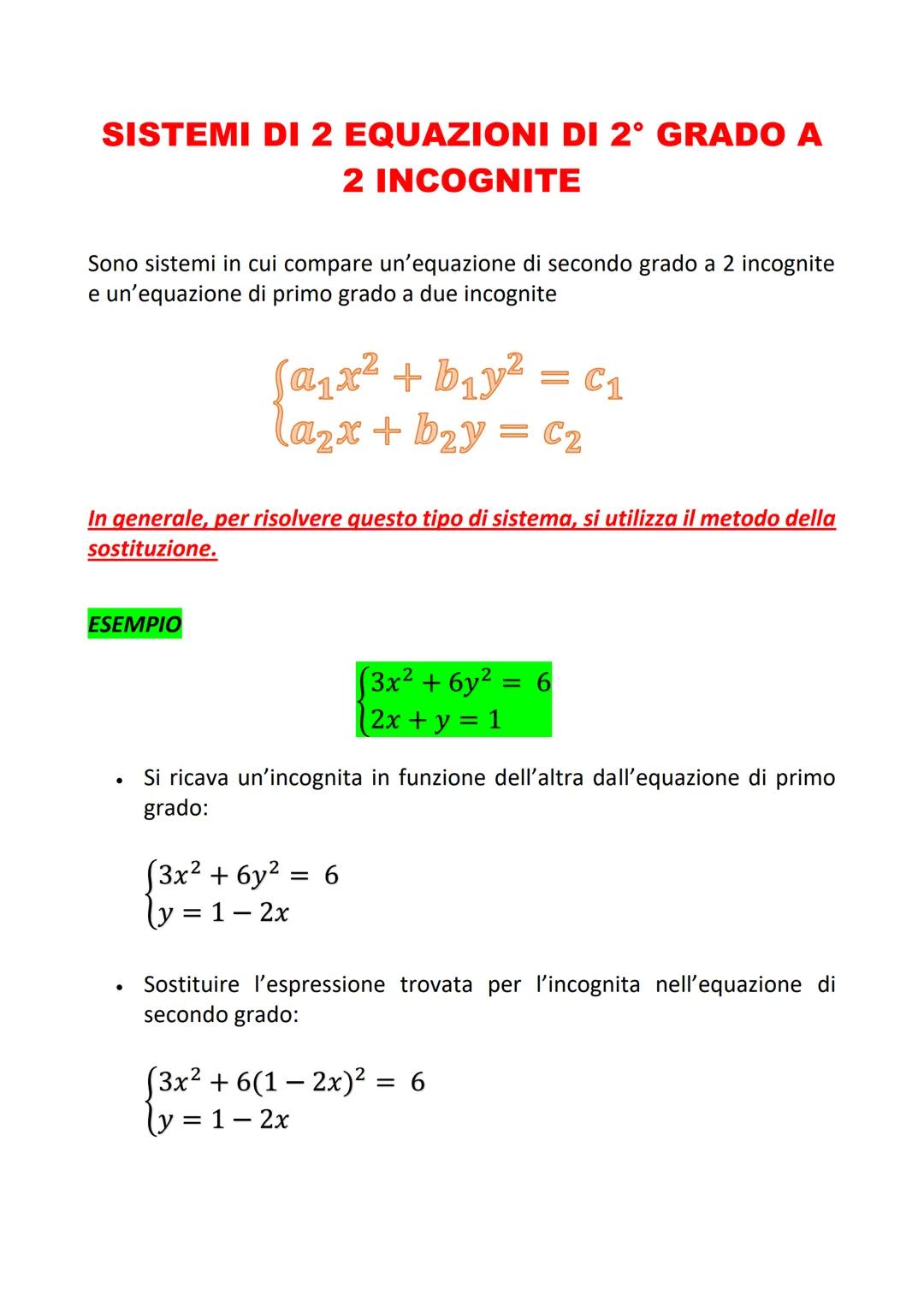 # SISTEMI DI 2 EQUAZIONI DI 2° GRADO A
# 2 INCOGNITE

Sono sistemi in cui compare un'equazione di secondo grado a 2 incognite
e un'equazione