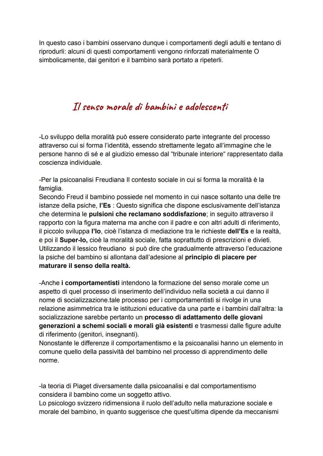 Lo sviluppo della personalità e della sfera morale
Una delle peculiarità dell'essere umano è l'autoconsapevolezza ossia, la capacità di
rifl