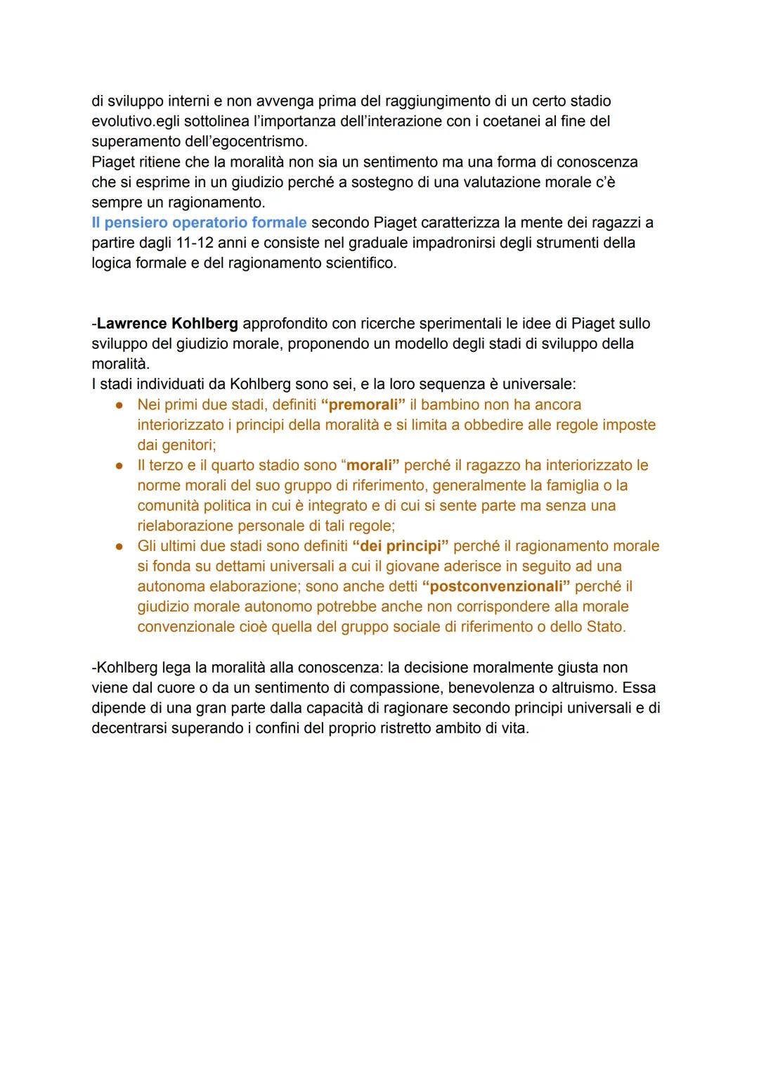 Lo sviluppo della personalità e della sfera morale
Una delle peculiarità dell'essere umano è l'autoconsapevolezza ossia, la capacità di
rifl
