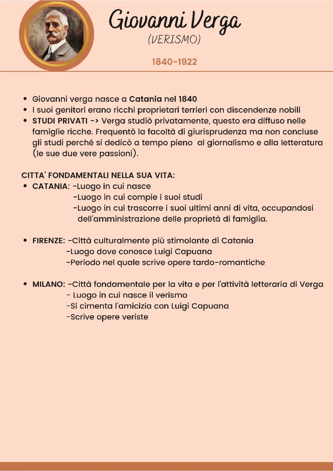 Giovanni Verga: Vita e Opere Sintesi PDF e Mappe Concettuali