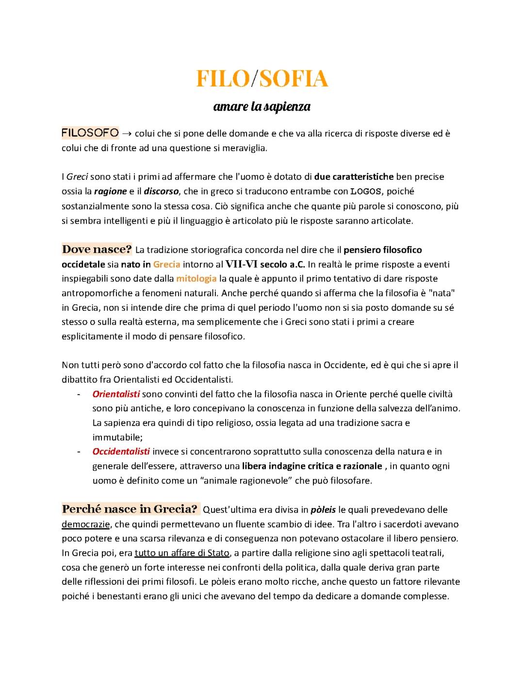 l’introduzione alla filosofia e i primi filosofi 