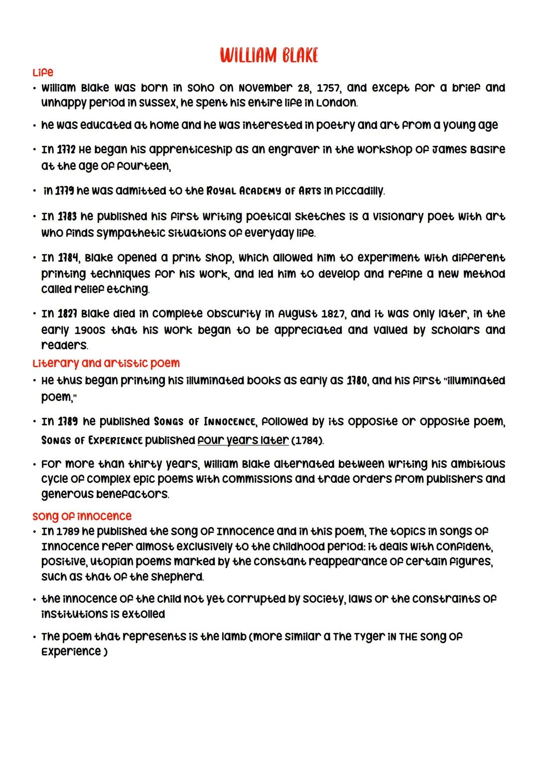 WILLIAM BLAKE
Life
William Blake was born in soho on November 28, 1757, and except for a brief and
unhappy period in sussex, he spent his en